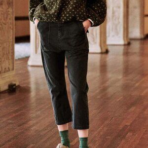 THE GREAT. Black Herringbone The Ranger Cropped Pants sz 28